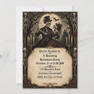 Invitation Couple de squelettes gothiques fête d'Halloween ha