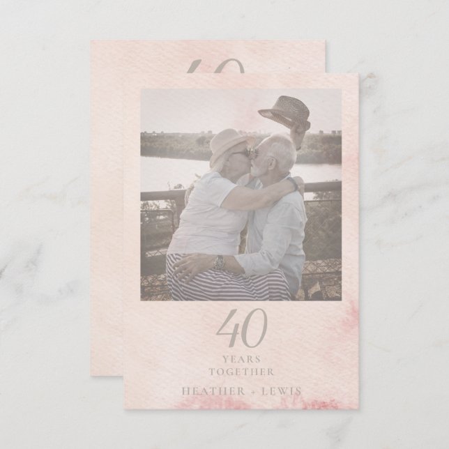 Invitation Couple de tons roses pour l'anniversaire du Mariag (Devant / Derrière)