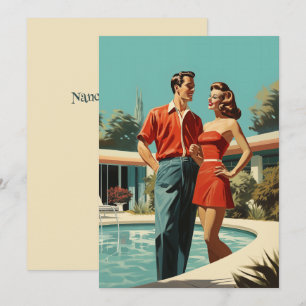 Invitation Couple des années 50 au bord de la piscine