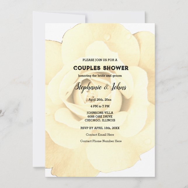 Invitation Couple douche ivoire Floral Rose Mariage (Devant)
