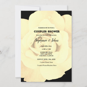 Invitation Couple Douche ivoire Noir Floral Rose Mariage