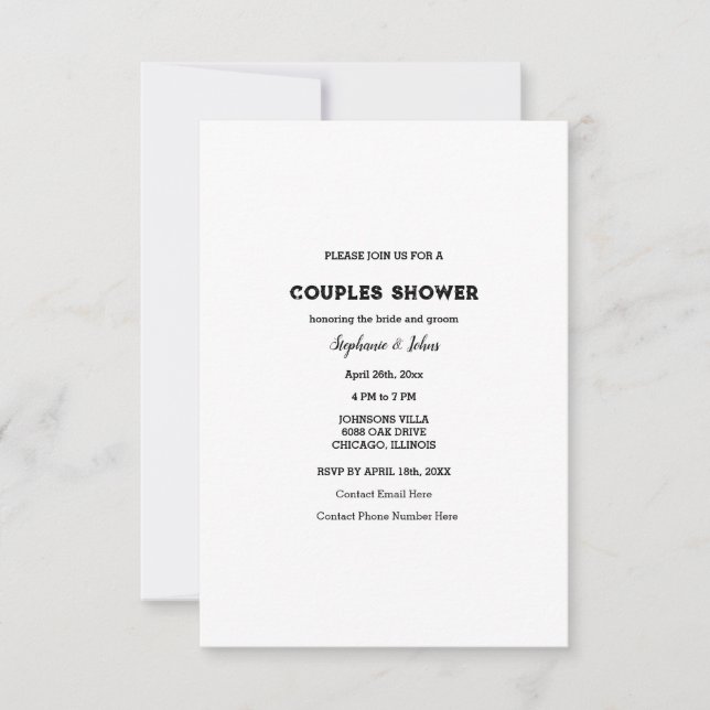 Invitation Couple Douche noir blanc Mariage simple (Devant)
