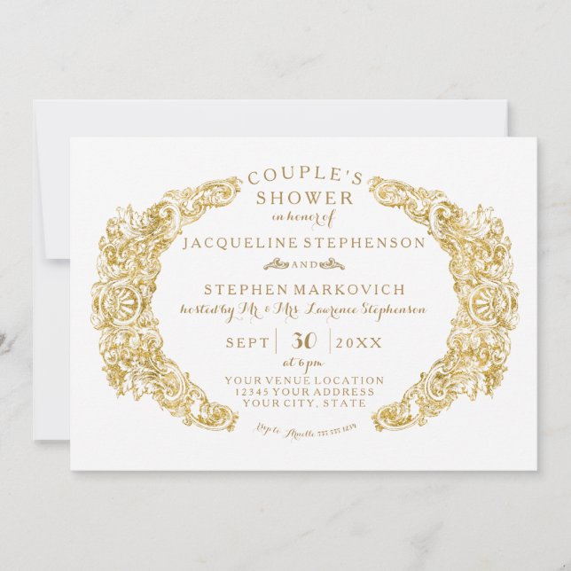 Invitation Couple Douche nuptiale gravée Floral Acanthus Leaf (Devant)