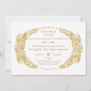 Invitation Couple Douche nuptiale gravée Floral Acanthus Leaf