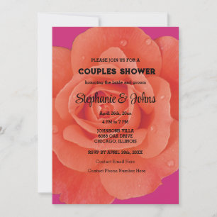 Invitation Couple Douche rose Orange Floral Mariage