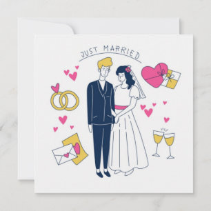 Invitation Couple "Jeunes Mariés" Dessiné à la Main de Manièr