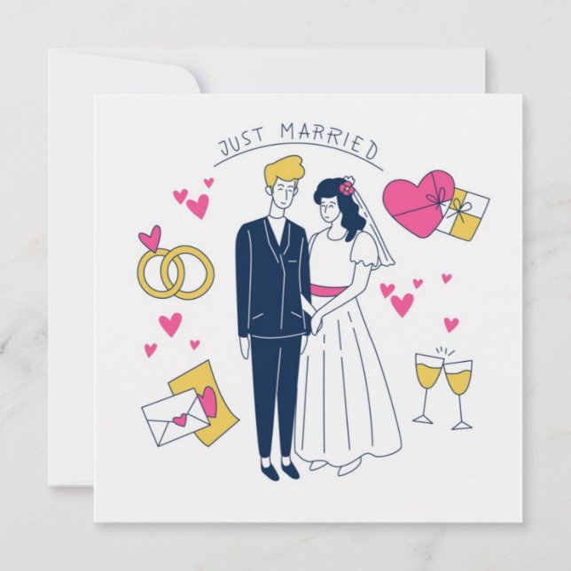 Invitation Couple "Jeunes Mariés" Dessiné à la Main de Manièr (Devant)