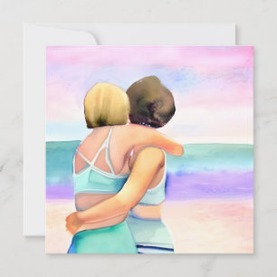 Invitation Couple lesbienne aquarelle sur le mariage de plage