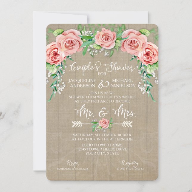 Invitation Couple Mariage Champêtre Couronne de Fleurs Baby's (Devant)