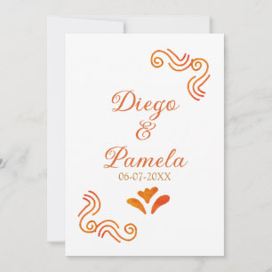 Invitation couple marié espagnol rustique jaune orange nom
