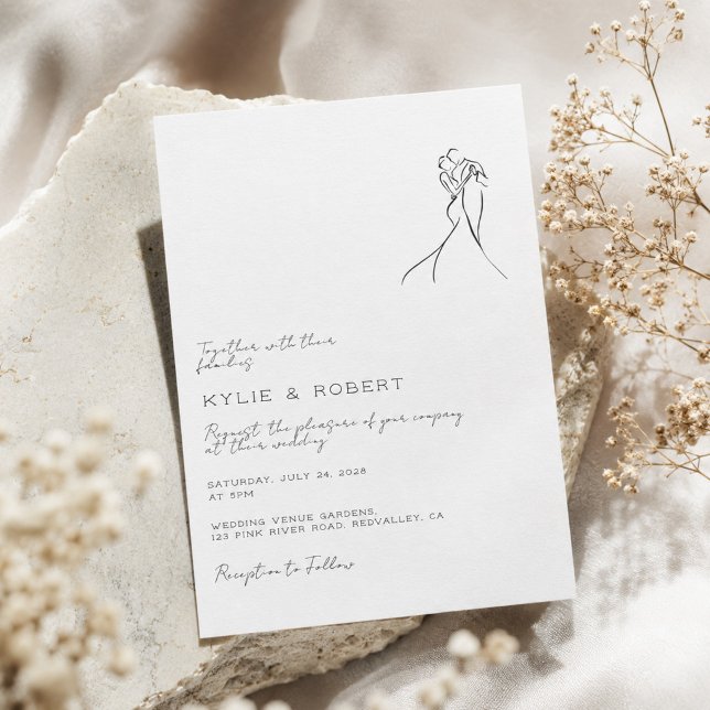 Invitation Couple Moderne Dessinant un Mariage Romantique (Créateur téléchargé)
