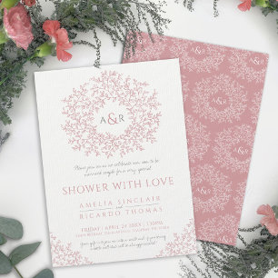 Invitation Couple monogramme en feuille rose pâle