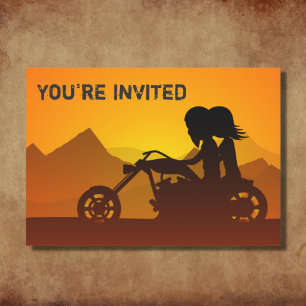 Invitation Couple Motard et Montagnes Mariage au Coucher du S