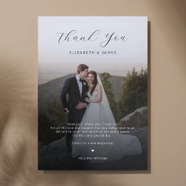 Invitation Couple photo minimaliste Merci de script Mariage