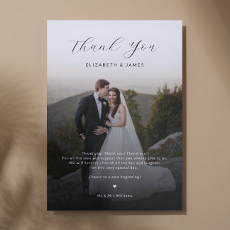 Invitation Couple photo minimaliste Merci de script Mariage