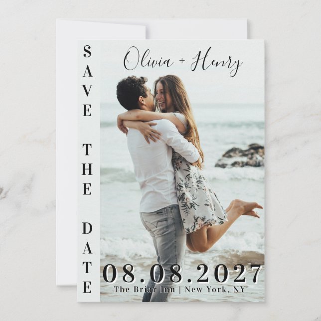 Invitation Couple Plage Moderne Côtière Photo Save The Date (Devant)
