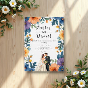 Invitation Couple romantique Aquarelle Florale Mariage été