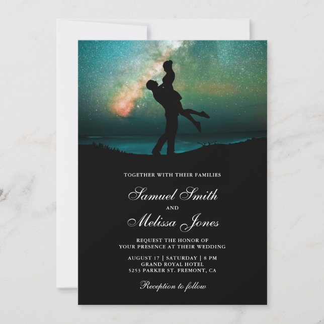 Invitation Couple Romantique Mariage Galaxie Vert Turquoise (Devant)