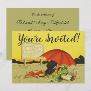 Invitation Couple romantique vintage s'embrassant sous un par