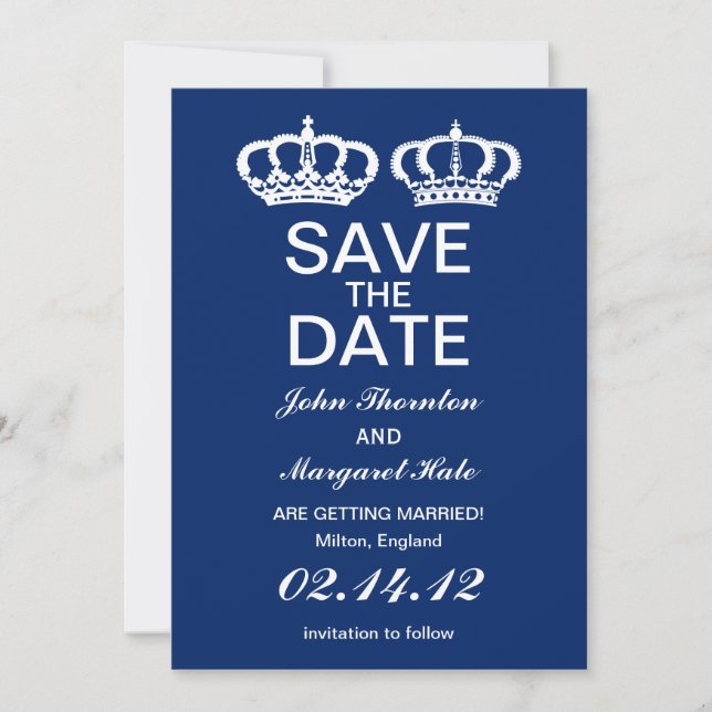 Invitation Couple Royal Bleu Enregistrer la date (Devant)