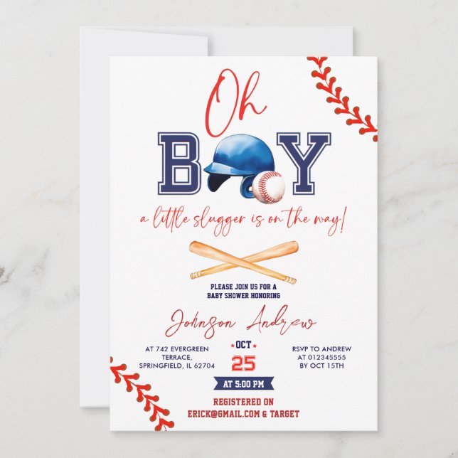 Invitation Couple Slumdunk Oh Boy Baby shower de baseball Bun (Devant)