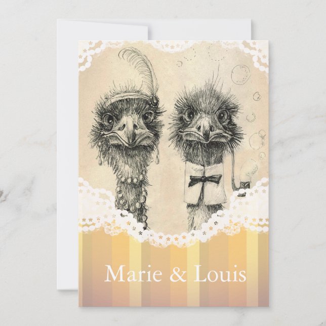 Invitation couple vintage d'autruche - orange pâle (Devant)
