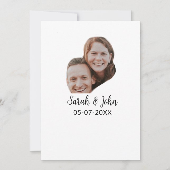 Invitation Couple visage photo ajouter nom date simple mariag (Devant)