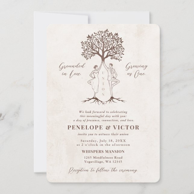 Invitation Couple Yoga Union - Arbre de la pleine conscience (Devant)