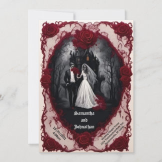 Invitation Couple Zombie avec Haunted House Goth Mariage