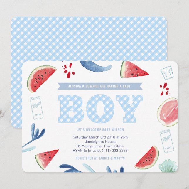 Invitation Couples à l'extérieur En vichy Baby shower pour ga (Devant / Derrière)