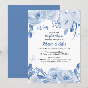 Invitation Couples Baby shower Dusty Blue Floral Aquarelle