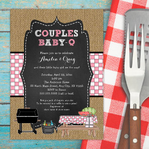 Invitation Couples Baby shower, fille bébé q, jardin barbecue