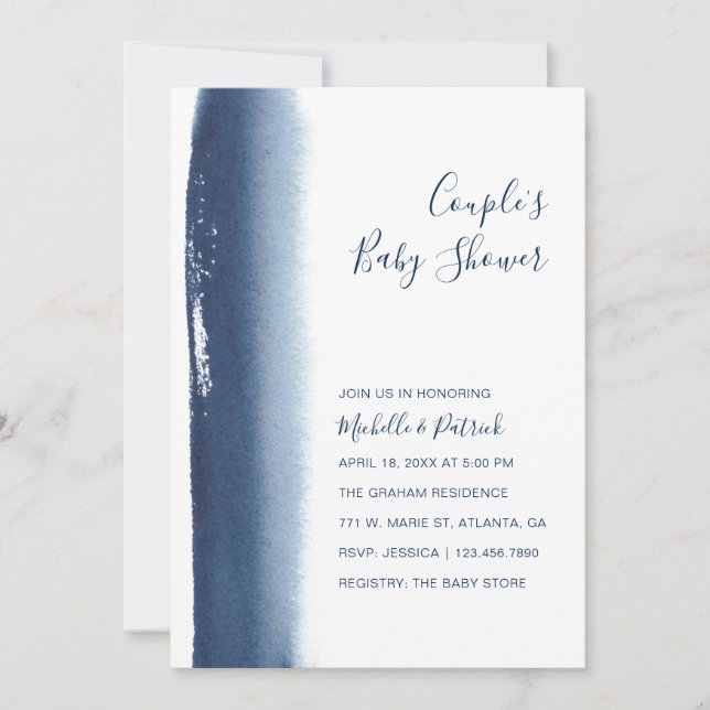Invitation Couples Baby shower Garçon Marine Aquarelle bleu (Devant)