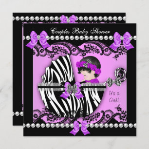 Invitation Couples Baby shower Girl Zebra Purple