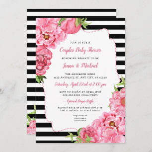Invitation Couples Baby shower Invitation, floral noir rose