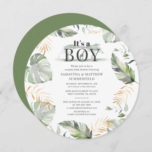 Invitation Couples Baby shower Jungle Animal Botanique Modern (Devant / Derrière)