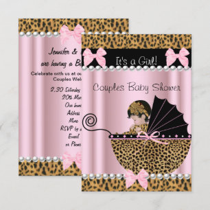 Invitation Couples Baby shower mignonne fille léopard rose