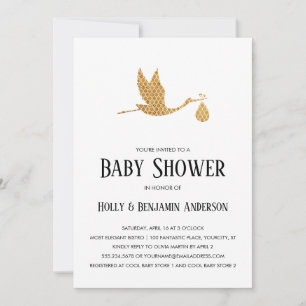 Invitation Couples Baby shower Preppy Gold Stork avec offre g