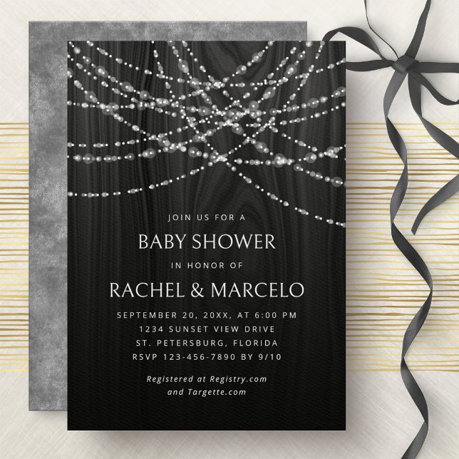 Invitation Couples Baby shower String éclats Noir Rustique (Créateur téléchargé)