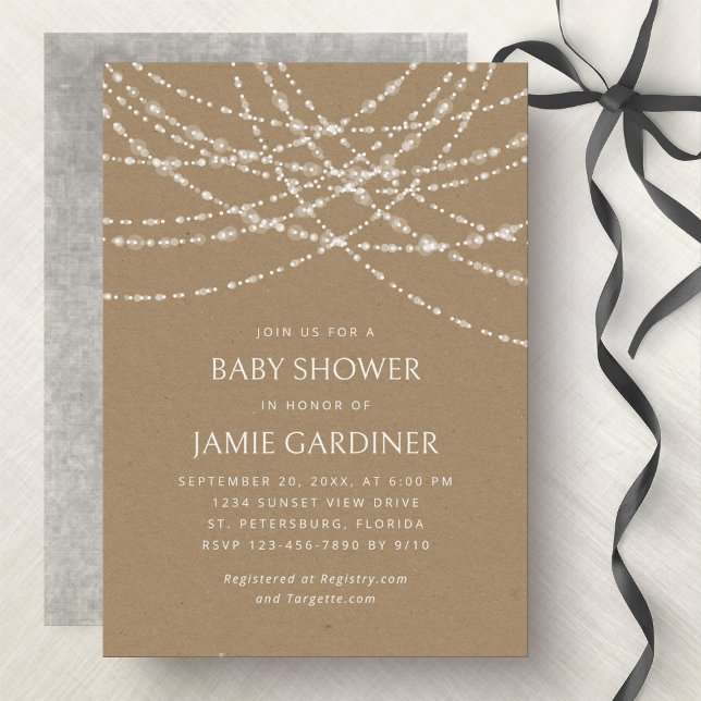 Invitation Couples Baby shower String Lumières Kraft (Créateur téléchargé)