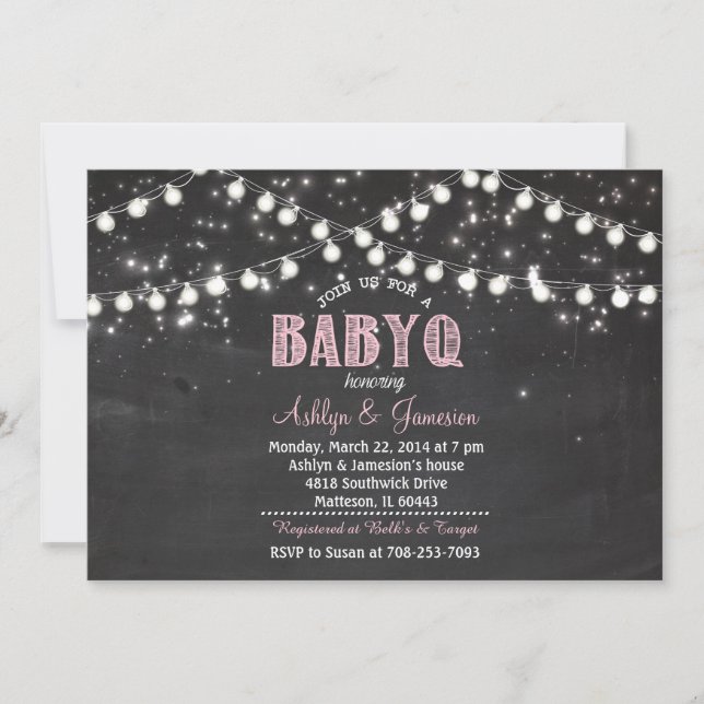 Invitation Couples BabyQ Baby shower barbecue LumièresInvitat (Devant)