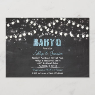 Invitation Couples BabyQ BBQ Bébé bleu Douche lumières