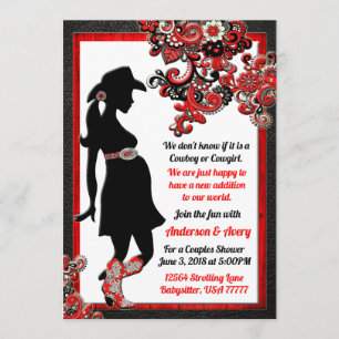 Invitation Couples blancs en cuir noir de Cowboy Cowgirl