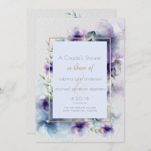 Invitation Couples Bleu Violet Aquarelle Translucide