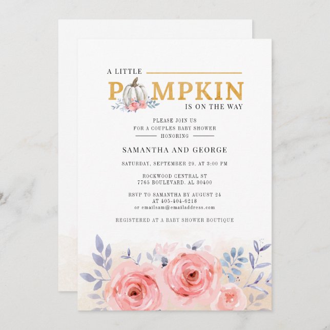 Invitation Couples d'aquarelle florale Baby shower Botanique (Devant / Derrière)