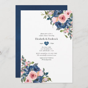 Invitation Couples de Mariage floral bleu marine et bleu douc