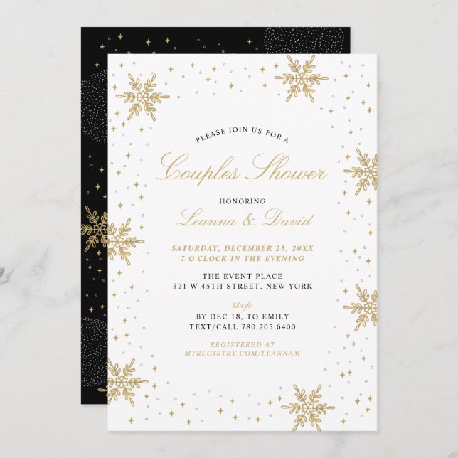 Invitation Couples de neige d'hiver Gold et Black Wedding sho (Devant / Derrière)