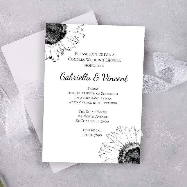 Invitation Couples de tournesol noir et blanc Wedding shower (Créateur téléchargé)