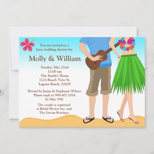 Invitation Couples d'invitation de wedding shower de Luau (Devant)