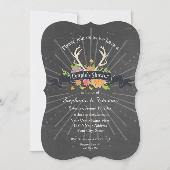 Invitation Couples Douche Antler Fleur sauvage Starburst Rust (Devant)